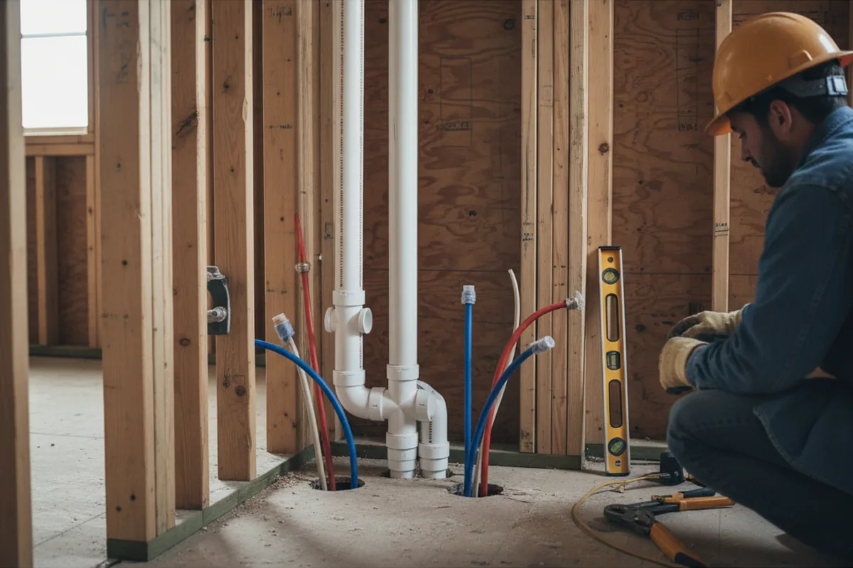Drain and supply rough-in during Sump Pump Repair in Union Mills